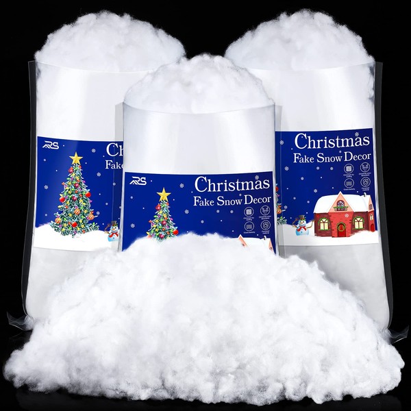 Ruisita 3 Bags Christmas Fake Snow Artificial Snow 26.5 Ounces Fluffy Snow Fiber for Snow Blanket, Christmas Tree Decoration, Holiday and Winter Displays