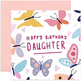 Old English Co. Butterfly Birthday Card for Daughter - Cute Colourful Birthday Card for Her from Mum Dad Parents - Pastel Heart Butterfly Happy Birthday Card for Daughter | Blank Inside with Envelope