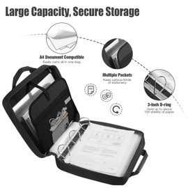 MoKo Zipper Binder, 3 Inch 3 Ring Binder with Zipper,700 Sheets Capacity Zipper Binder with Shoulder Strap & Handle,Multi-Pocket Zipper Binder Organizer for Middle School, Black