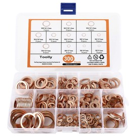Toolly Copper Washer Assortment Set, 300Pcs 12-Sizes Copper Metric Sealing Washers Kit, Flat Washers Assortment Set