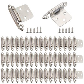 50 Pack Cabinet Door Hinges, 1/2 Inch Self Closing Overlay Hinges for Face Frame Kitchen and Bathroom with Easy Installation, Satin Nickel（25 Pairs