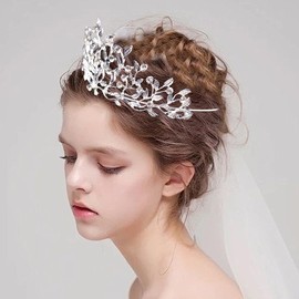 Elegant Tiara Crown for Women, Crystal Rhinestone Headband Hair Accessories Princess Tiara Wedding Bridal Cubic Zirconia Headpiece for Proms Pageants Party (Silver Branch)