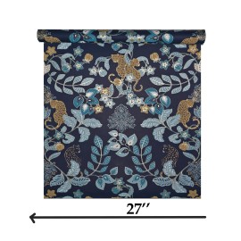 Brewster Home Fashions Navy blue ginger gold metallic Jungle Tropical leaves leopard cheetah Wallpaper - sample 8.5 inches x 11 inches