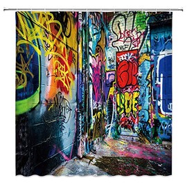 Colorful Graffiti Shower Curtain Abstract Art Home Creative Colorful Bathroom Curtains Decor Polyester Fabric Quick Drying 70x70 Inches Include Hooks