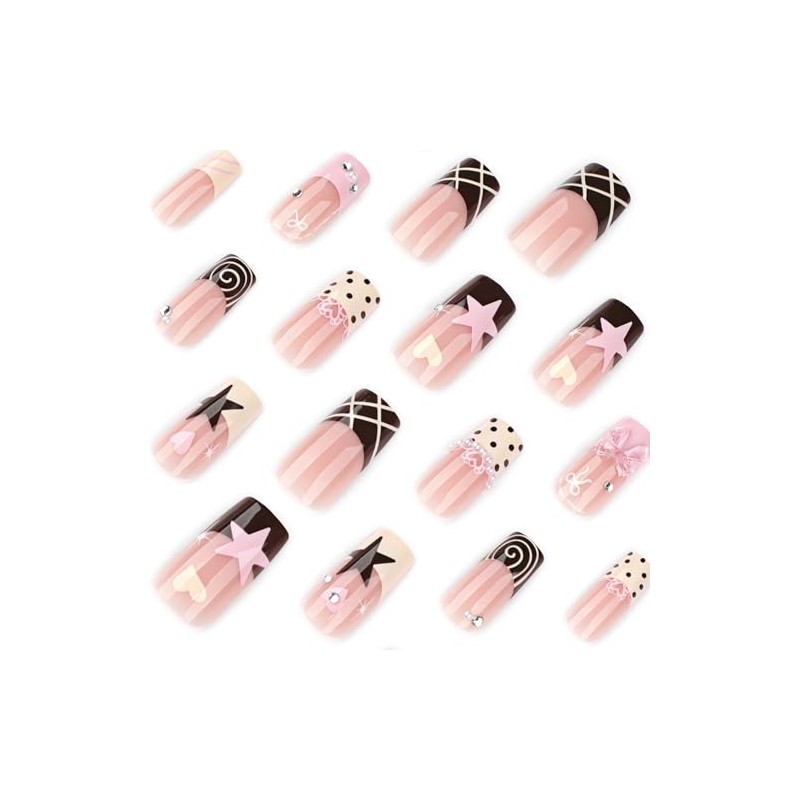 Uñas postizas cuadradas Octoswave, diseño francés, con diseños dulces, para