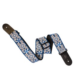 VisioSound Guitar Strap - 2" Nylon Cotton Full Grain Italian Leather End Guitar Straps for Bass, Electric and Acoustic Guitars (Blue Jacquard)