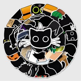 50 Packs Black Cat Stickers Water Bottles Laptop Phone Motorcycle Computer Guitar Skateboard Hydroflasks Black Cat Vinyl Sticker Waterproof Aesthetic Trendy Decals for Teens Girls Adults