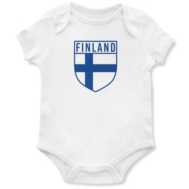 Purple Print House Baby Boys Finland Flag Badge Retro Babygrow - Football Country European 2021 Supporters Gifts for Baby - 2020 Finn Tournament Footy Soccer Top, 12-18 Months, White
