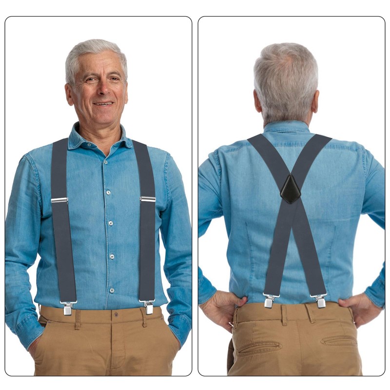 Men's Suspender Heavy Duty for Men Grey Braces Adjustable with