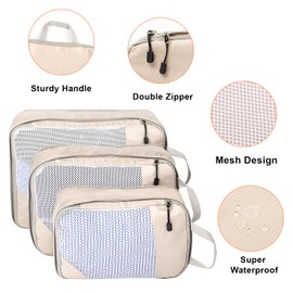 Suitcase Organiser Packing Cubes Compression Suitcase Organiser Set Waterproof Suitcase Organiser Packing Bags for Suitcases Travel Essentials Expandable Travel Pack Organiser for Hand Luggage, Beige,