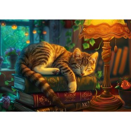 MISITU Jigsaw Puzzle, Large Piece, 100 Piece Puzzle, Landscape, Paintings, Cats, Animals, Books, Presents, Birthday, Christmas, Stylish, Interior, Book and Cat (11.3 x 16.1 inches (28.8 x 41 cm)
