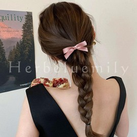 Herbeluemily Hair Clip, Ribbon Clip, PU Leather, Hair Pin, Bow, Ribbon, Leather Style, Hair Clip, Pink Set