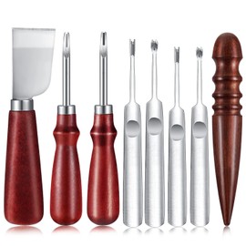 8 Pieces Leather Knife Set, Including Leather Edge Beveler Groover, Cutter Wood Leathercraft Edge Slicker Burnisher Crafting Tools Skiving Knife Leathercraft Accessories