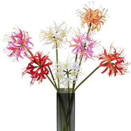 7 Stems Faux Spider Lily Silk Flowers, 28" Long Stem Artificial Flowers for Tall Vase, Colorful Realistic Fake Flowers Floral Arrangements for Home Wedding Table Centerpieces, Cemetery Grave Flowers