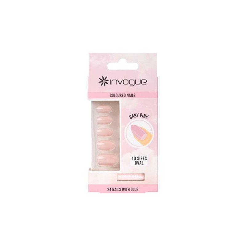 Invogue Oval Shape False 28 Nails Baby Pink 25g