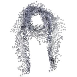 SHALISI Lace Scarf for Women Ladies Tassel Scarves Elegant Floral Headwrap Tippet Shawl Wrap Triangle Veil Lightweight Bandana (Gray)