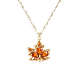 Sonateomber Thanksgiving Gold Fall Maple Leaf Pendant Necklace for Women, Dainty Chain Orange Crystal CZ Rhinestone leaves Adjustable Dangle Necklaces Prom Holiday Autumn Jewelry Gift