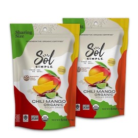 SOL SIMPLE Regenerative Organic Certified ® | Dried Chili Mango | 6oz Snack Pack (2 Bags Total) | Three Ingredients | Vegan | Non-GMO | No Added Sugar | Fair Trade | Dried Fruit | No Sugar Added | Dried Fruit | Organic