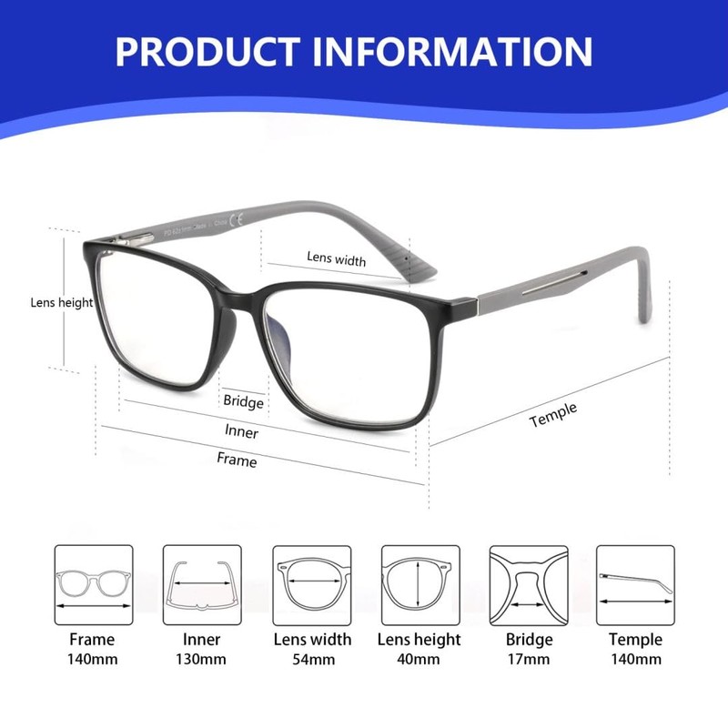 BLUEMOKY Blue Light Reading Glasses for Men，Sport Square Frame Readers,