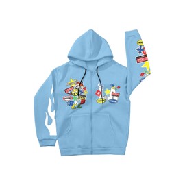 SOLY HUX Men's Y2k Graphic Zip Up Hoodies Drawstring Long Sleeve Casual Sweatshirt Jacket with Pockets Blue Letter Large