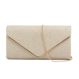 EVEOUT Women's Evening Clutch Sparkle Handbag with Chain Elegant Bridal Shoulder Bag with Envelope Wedding Party Prom Purse, apricot, Bag