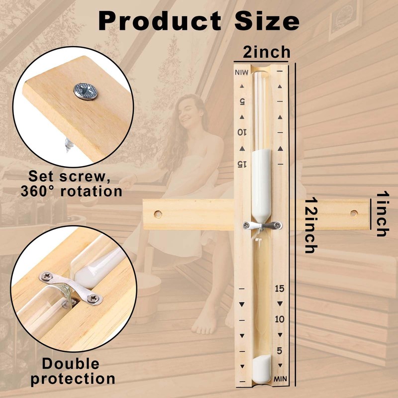 Sauna Sand Timer 15 Minute, Heat Resistant Wood Hourglass Sand