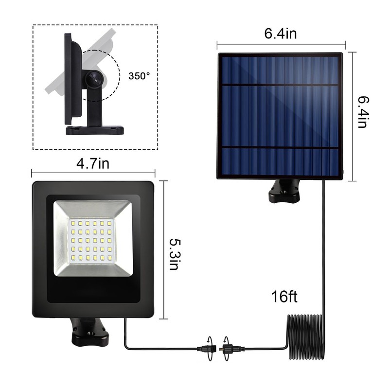 Solar Flood Lights Outdoor with Extension 16FT Cable Dusk to