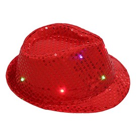 The Fancy Dress® Adult LED Light Up Sequin Trilby Hat, Women Men Multi-Function Fedora Flashing Jazz Hat Cowboy Hat Performance Props Party & Carnival Fancy Dress Up Hats Unisex, Red