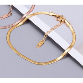 DAINTY GIFT Women Girl Titanium Stainless Steel Gold Herringbone Chain Anklet Bracelet 8-10"