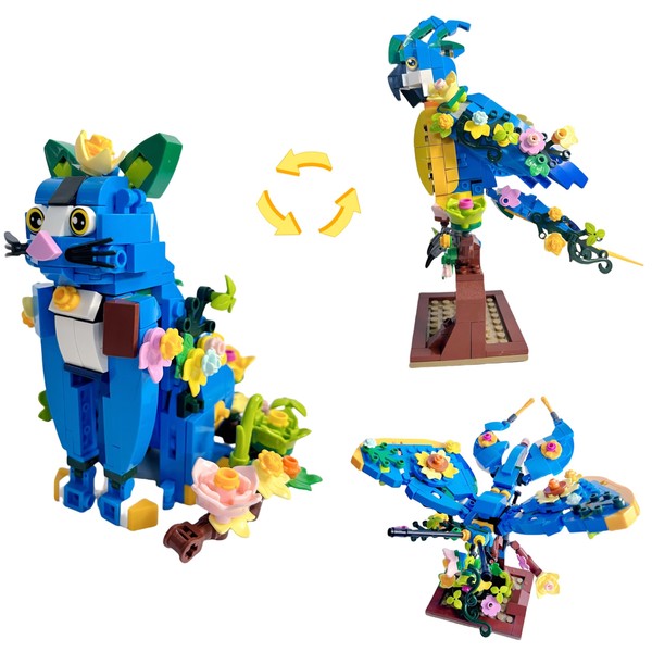 LNCHENQI 3 in 1 - Cat, Parrot, Butterfly Animal Building