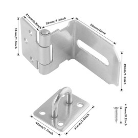 Piutouyar 2Pcs Door Hasp Latch Lock 90 Degree Hasp Right Angle Padlock Latch Safety Hasp Latch Heavy Duty Stainless Steel Door Clasp Hasp Lock Latch with Screws for Shed, Barn, Cabinet(3inch, Silver)