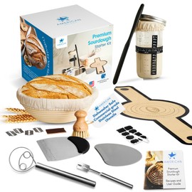 23pcs Complete Sourdough Starter Kit with Banneton Proofing Basket, 800ml Jar, Bread Lame, Danish Whisk & sling, sourdough bread baking supplies