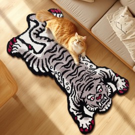 Naoloture Gray Tibetan Tiger Hallways Bathroom Runners Rug Bath Mat Non Slip 3.3x5ft, Soft Tufted Cute Cool Animal Funky Area Rugs Absorbent Washable Carpet - Bedroom Living Room Décor 40x60 Inch
