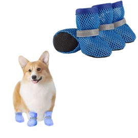 4PCS Small Dog Shoes, Breathable Mesh Boots,Summer Breathable Dog Boots Nonslip Sole Paw Protector for Small Medium Dogs (Blue, M)