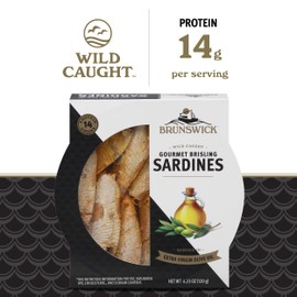Brunswick Wild Caught Gourmet Brisling Sardines, Served in Extra Virgin Olive Oil, 4.23 oz. Can (Pack of 12)