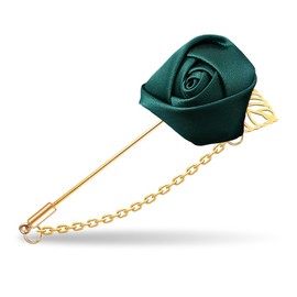 Green Rose Flower Brooch with Gold Leaf Chain Pin Vintage Floral Brooch for Men Suit Flower Lapel Pin for Wedding Clothing Accessories
