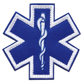 Asclepius Wand Patch Emergency Medical Symbol Star of Life Velcro Removable Military Airsoft Embroidered Patch (Star Shape)