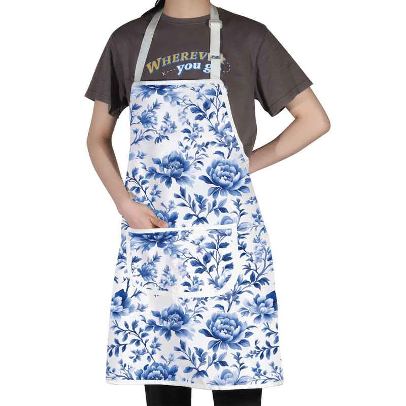 JNIAP Chinoiserie Kitchen Apron Chinoiserie Floral Apron Chinoiserie Kitchen Accessories