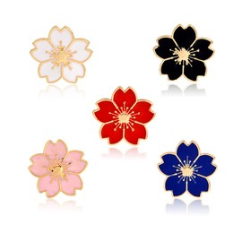 5PCS Colorful Enamel Flower Brooch Pin Cute Cherry Blossom Badge Brooch Lapel Pin Elegant Clothing Hat Bag Jewelry Accessories for Women Teen Girls (Colourful：5Pcs)