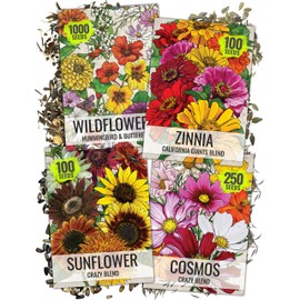 Seed Needs Butterfly Garden Seed Packet Variety Collection - 4 Individual Seed Packets for Planting Flowers - Cosmos, Zinnia, Sunflower & Wildflowers to Attract Pollinators (Regular Packets)