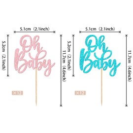 24 piezas de adornos para magdalenas de bebé con purpurina, para baby shower, decoración de magdalenas, decoración de género, para niños o niñas, baby shower, niños, fiesta de cumpleaños, decoración de pasteles, suministros de decoración de pasteles, azu