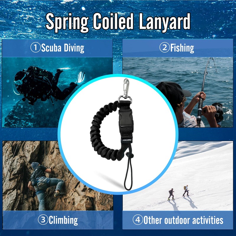 nitescuba Scuba Diving Spring Clip Lanyard, Thick Stainless Steel Spring