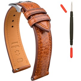 Gomvadr Italian Leather Watch Band Tuscany Natural Vegetable-Tanned Leather Strap,18mm 19mm 20mm 21mm 22mm XL XXL Quick Release Replacement Watch Straps for Men and Women, Thick and Soft (Cognac / Silver Buckle, 20mm-Standard)