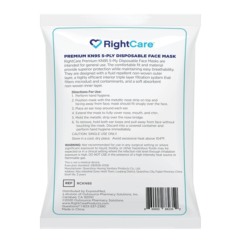 RightCare KN95 Protective Face Mask (Non-Medical) with Ear Loops and