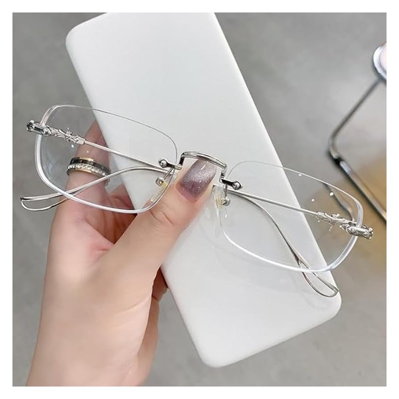 88flix Clear Megane, Blue Light Cut, Non-Degree, Square, Borderless, Rimless,