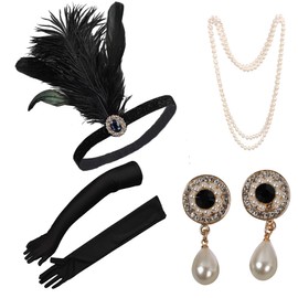 LOWOSAIWOR 1920s Flapper Accessories Sets Roaring 20s Gatsby Costume Accessories Set for Women (Navy Blue Crystal)
