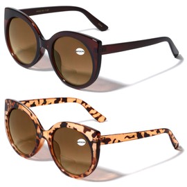 V.W.E. 2 Pairs Women Oversized Bifocal Reading Sunglasses Reader Glasses Gradient Tinted Lens Vintage Round Cateye (1 Brown 1 Brown Leopard, 1.25, multiplier_x)