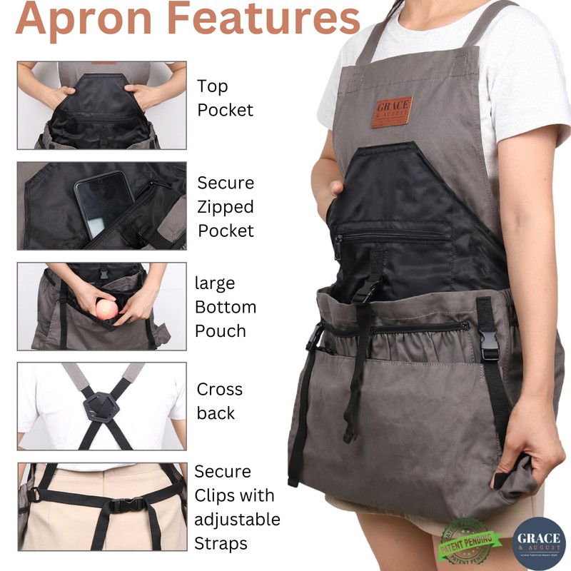Grace and August Gardening Apron with Pockets for Women &
