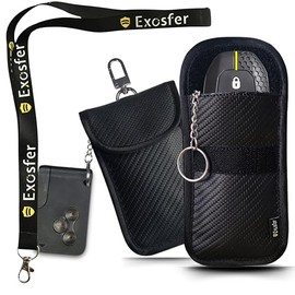 Keyless Go Protection Car Key Case Carbon Design - Pack of 2 with Lanyard - RFID Blocker Faraday Bag Against Relay Attack - Remote Key Shielding - Car Theft Protection