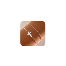 Cross Bracelet for Women，Dainty 14k Gold Plated Bracelets for Women Small Wrist, Trendy Stack Thin Chain Sunflower Bracelet Gold Jewelry for Women Baptism Gifts (cross bracelet-Silver)